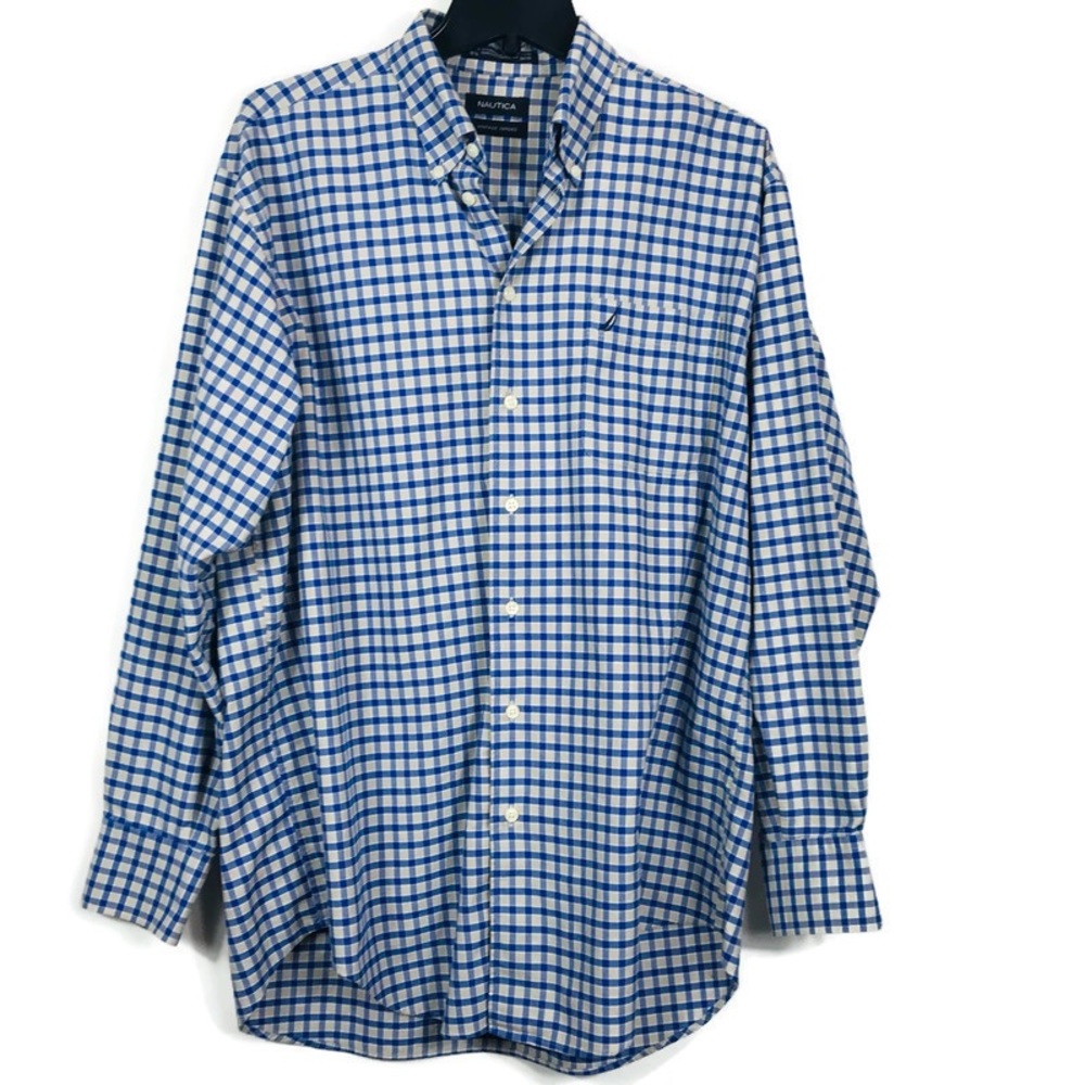 Nautica Vintage Oxford Button down  Plaid Mens 34/35 Neck 16.5”